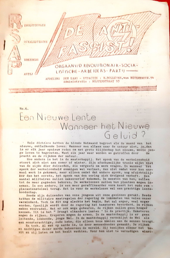 Voorpagina De Antifascist van de RSAP