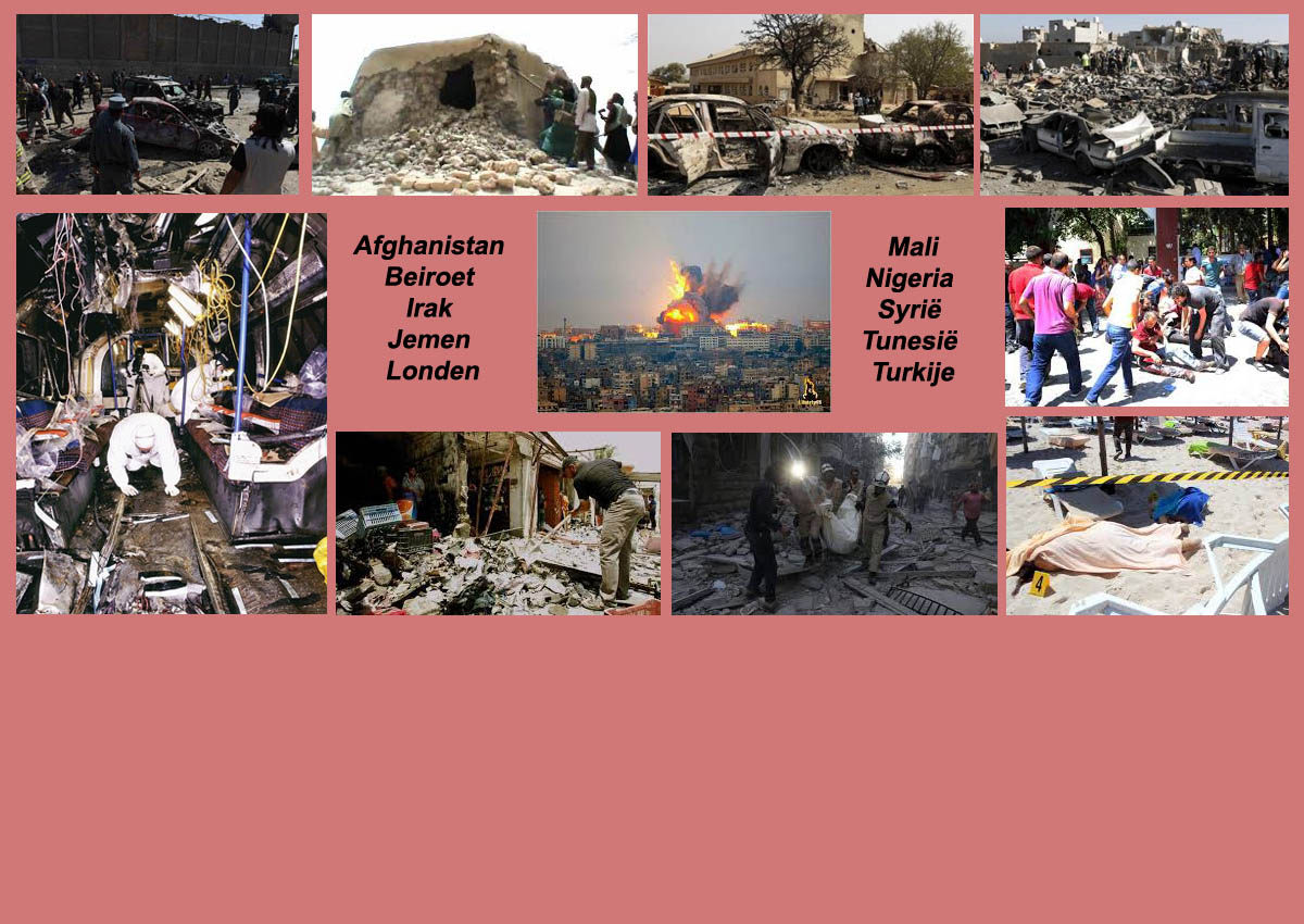 Foto's van terreuraanslagen wereldwijd: Afghanistan Beiroet Irak Jemen Londen Mali Nigeria Syri&euml; Tunesi&euml; Turkije