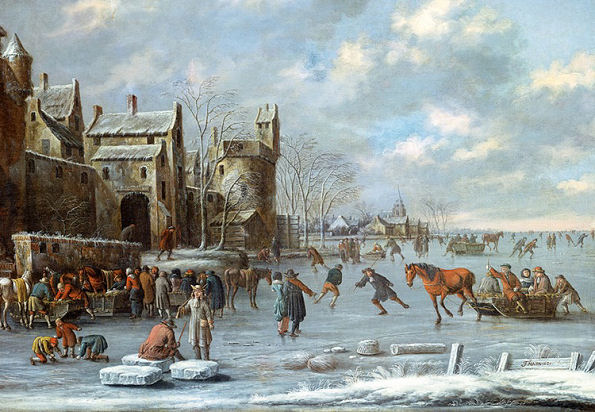 Prent ijspret met stadswal