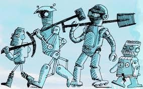 Tekening wandelende robots met gereedschap