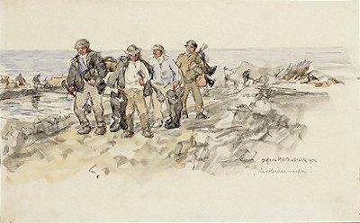 Groep polderjongens verlaten werk