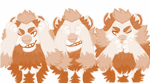Cartoon drie leeuwen: doof, blind, stom