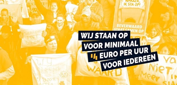 Banner: Wij staan voor minimaal 14 euro per uur voor eidereen