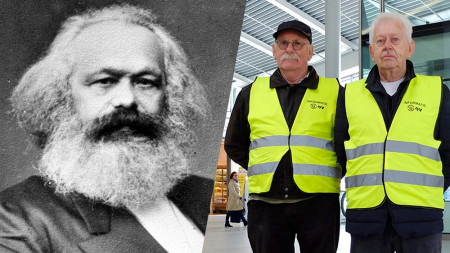 Marx en OV-informatie medewerkers in gele hesjes