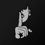 Zwart vlak met grijs gezicht wijsvinger voor de mond