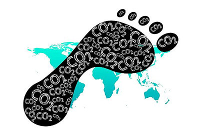 Tekening CO2 voetafdruk over wereldkaart