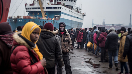 Foto grote groep wachtenden voor een boot