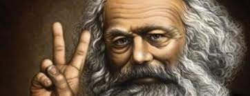 Tekening Marx maakt V-teken