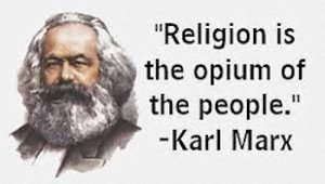 Marx met uitspraak Relegion is opium of the people.