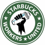 Logo Starbucks Workers united, vuist om beker