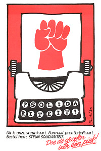 Steunbriefkaat met typemachine Solidariteit