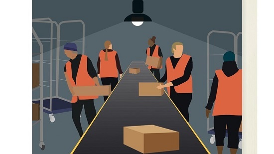 migranten in een distributiecentrum