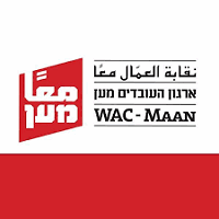 Logo  WAC-Maan: Rood-Wit met de naam in verschillende talen