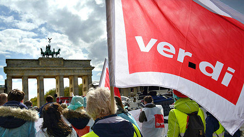 Ver.di demonstratie Branderburger Tor Berlijn