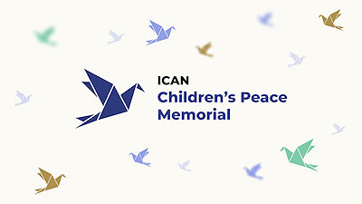 Tekening ICAN Children's Peace Memorial - witm met gevouwen kraanvogels