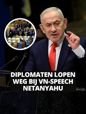 Diplomaten lopen weg bij VN-speech Netanyahu. Twee foto's