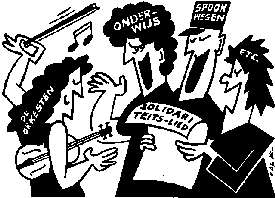 Cartoon bonden zingen Solidariteitslied