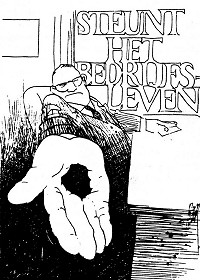 Tekening bestuurder met gat in hand - steunt het bedrjfsleven